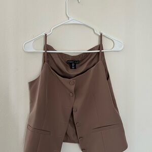 INC International Concepts Taupe Button-Up Vest